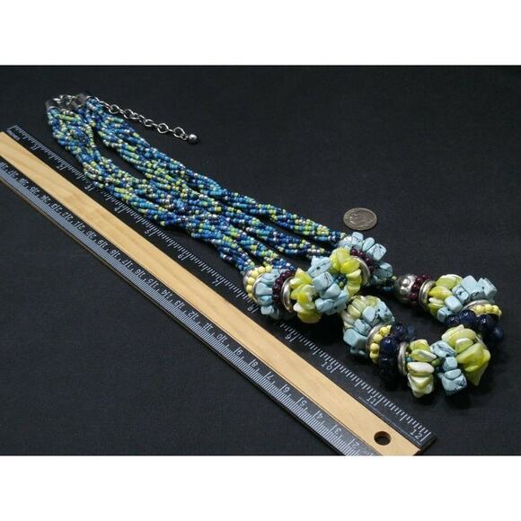Chico's Blue Green Seed Bead Gemstone MOP Two Strand Necklace, 25 Inches - Picture 6 of 9